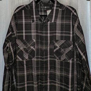 Beverly Hills Polo Club Men's Dress Shirt, Black Plaid, 2XLT, NWT
